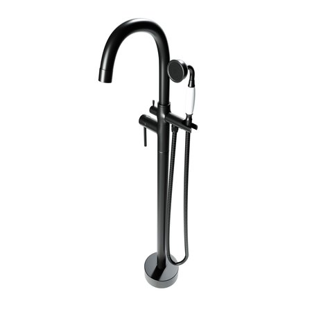 CASTELLO USA Neptune Freestanding Matte Black Gooseneck Tub Filler Faucet with Drift Handle CB-F04-MB-J0903